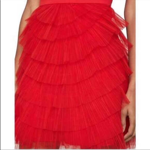Bcbgmaxazria Sleeveless Red Ruffled Tulle Tiered Party Mini Cocktail Dress Red 0 - Picture 6 of 7